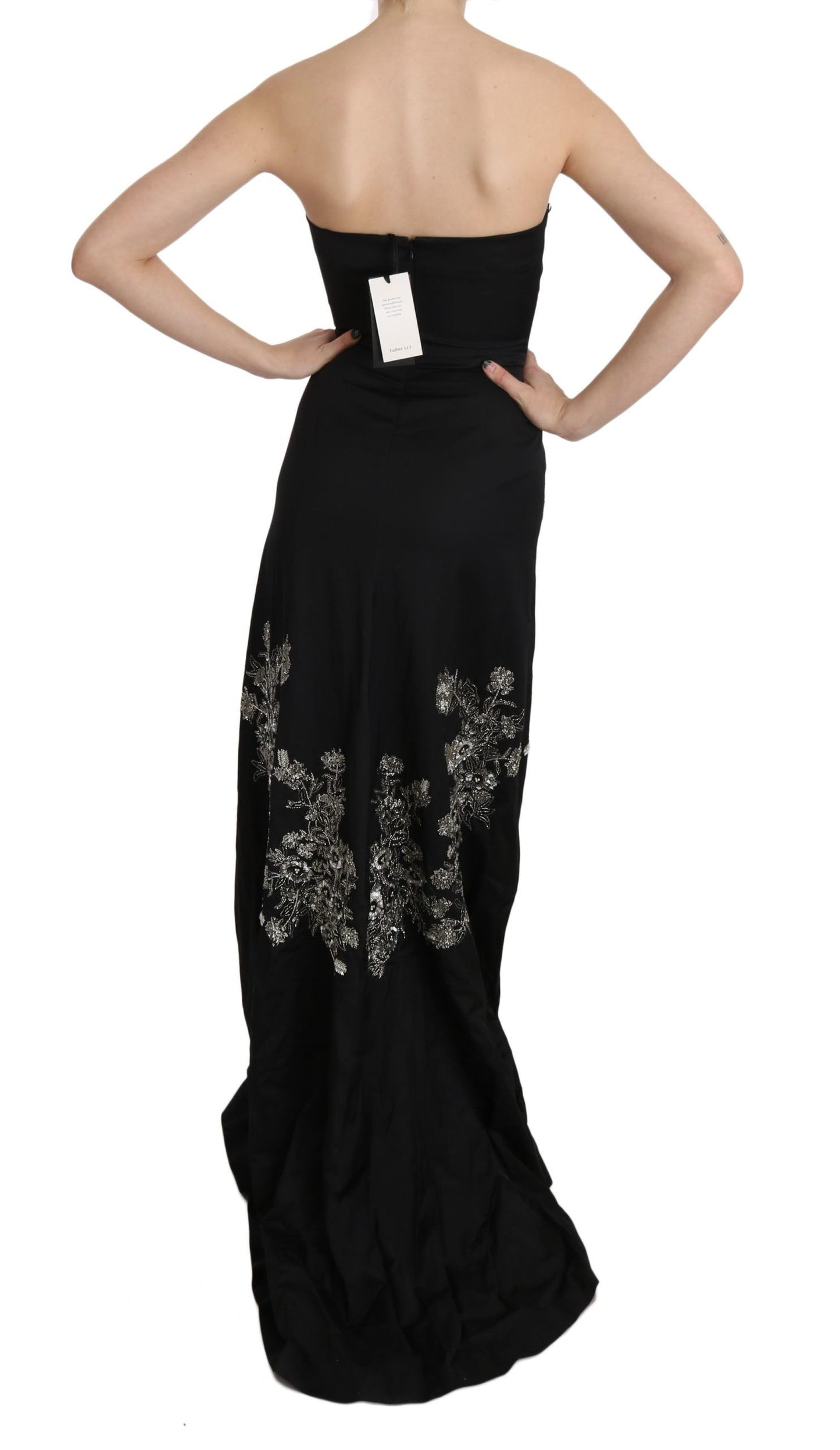 John Richmond Black Sequined Flare Strapless Dress