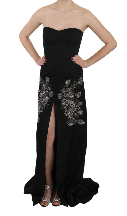 John Richmond Black Sequined Flare Strapless Dress