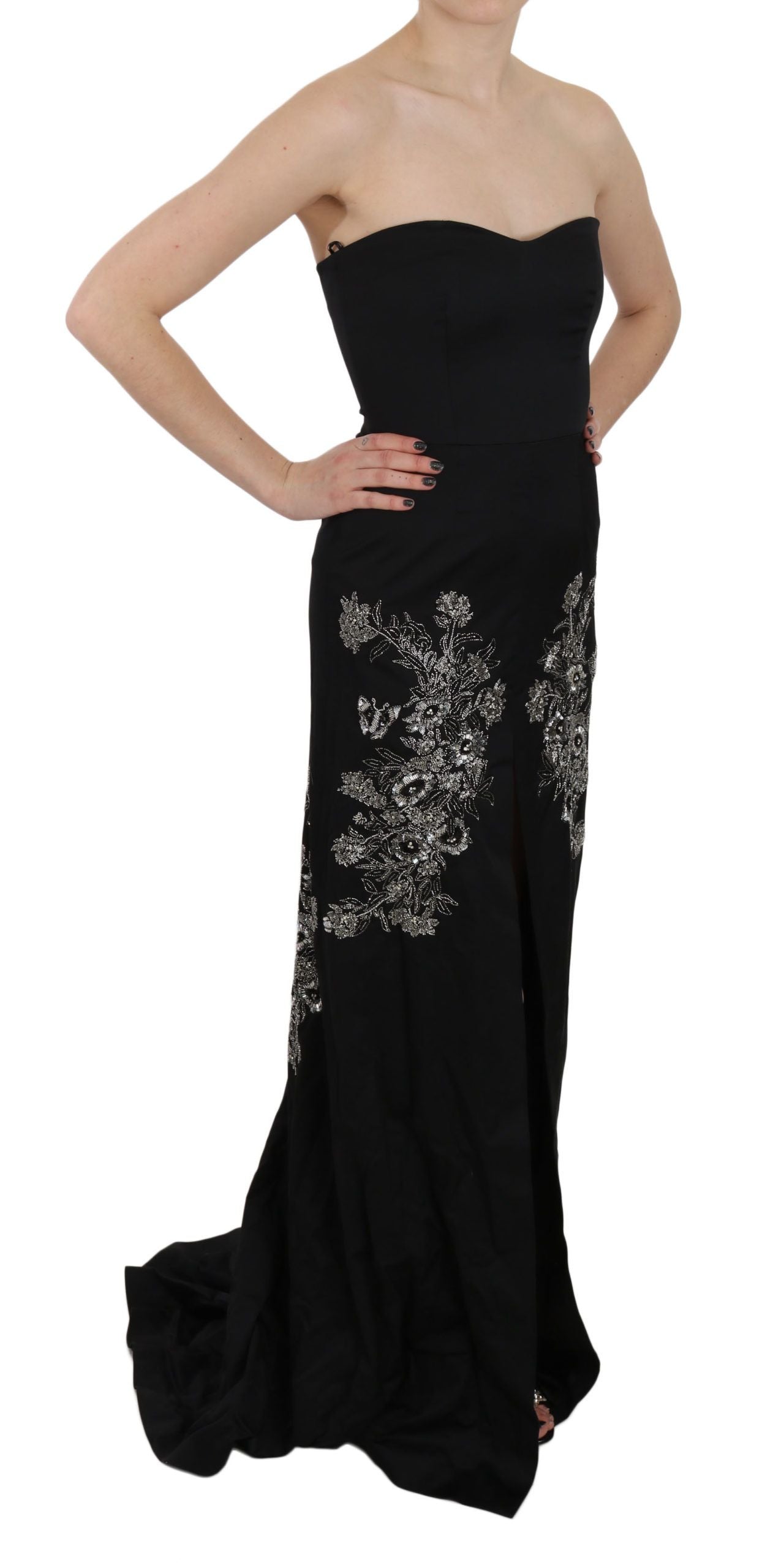 John Richmond Black Sequined Flare Strapless Dress