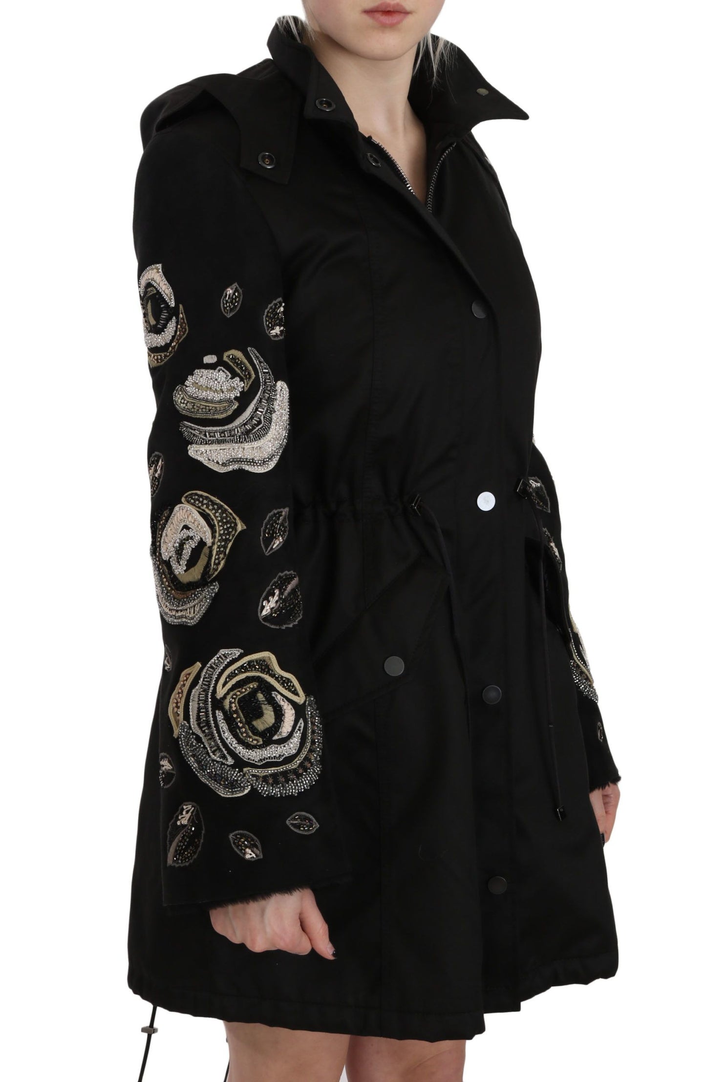 John Richmond Floral Sequined Beaded Hooded Jacket Coat