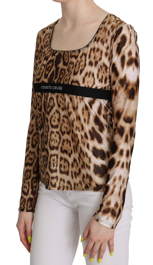 Roberto Cavalli Brown Round Neck Leopard Women Top Blouse