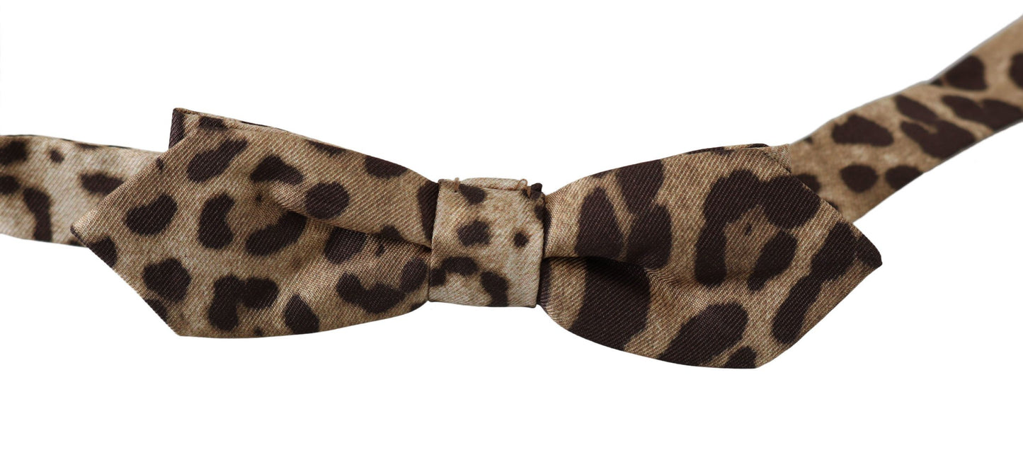 Dolce & Gabbana Brown Leopard Silk Adjustable Neck Papillon Men Bow Tie