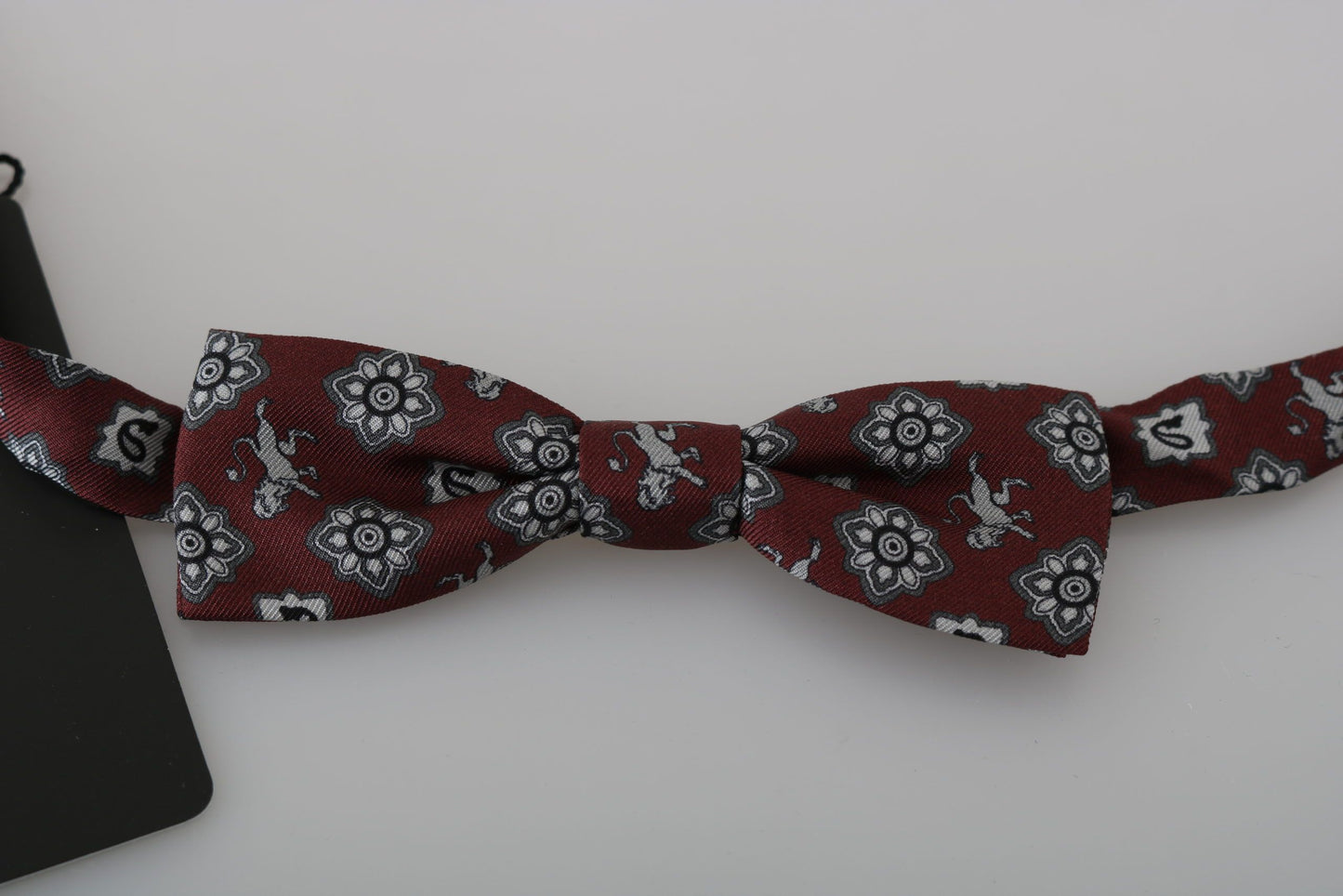 Dolce & Gabbana Men Bordeaux Maroon Lion Silk Adjustable Neck Bow Tie