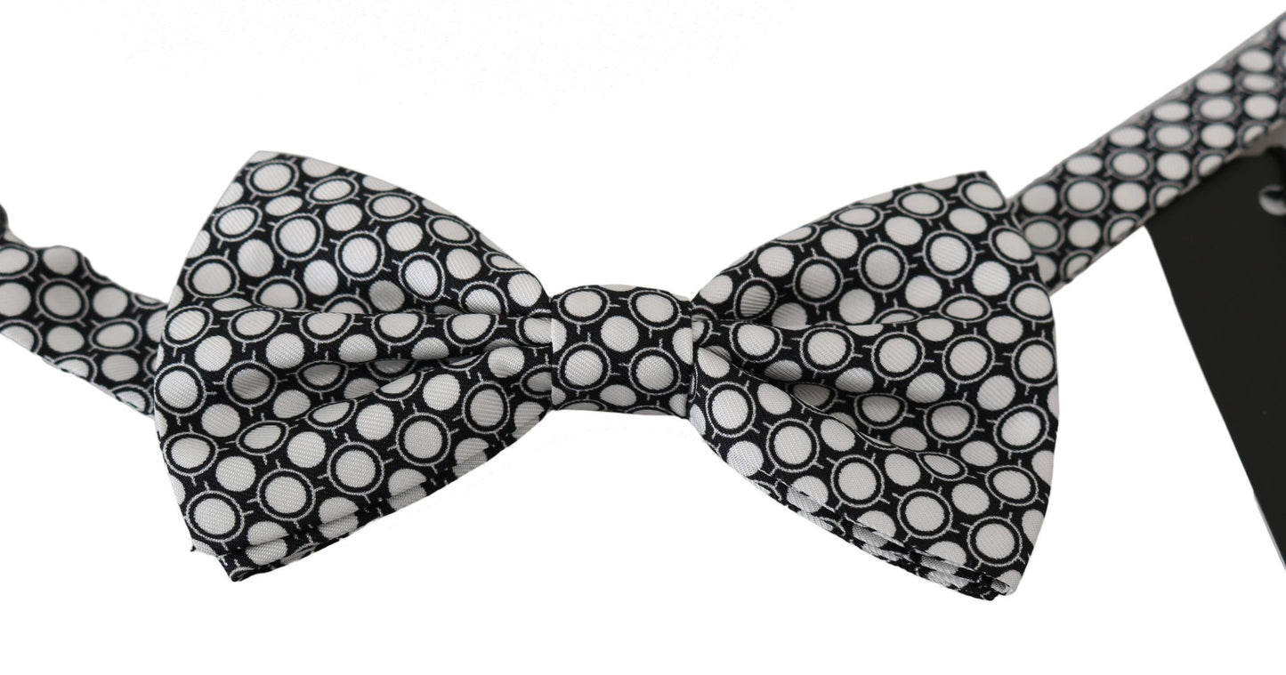 Dolce & Gabbana Men Black White Circles Adjustable Neck Papillon Bow Tie