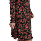 Dolce & Gabbana Black Floral Longsleeve Knee Length Dress