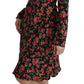 Dolce & Gabbana Black Floral Longsleeve Knee Length Dress