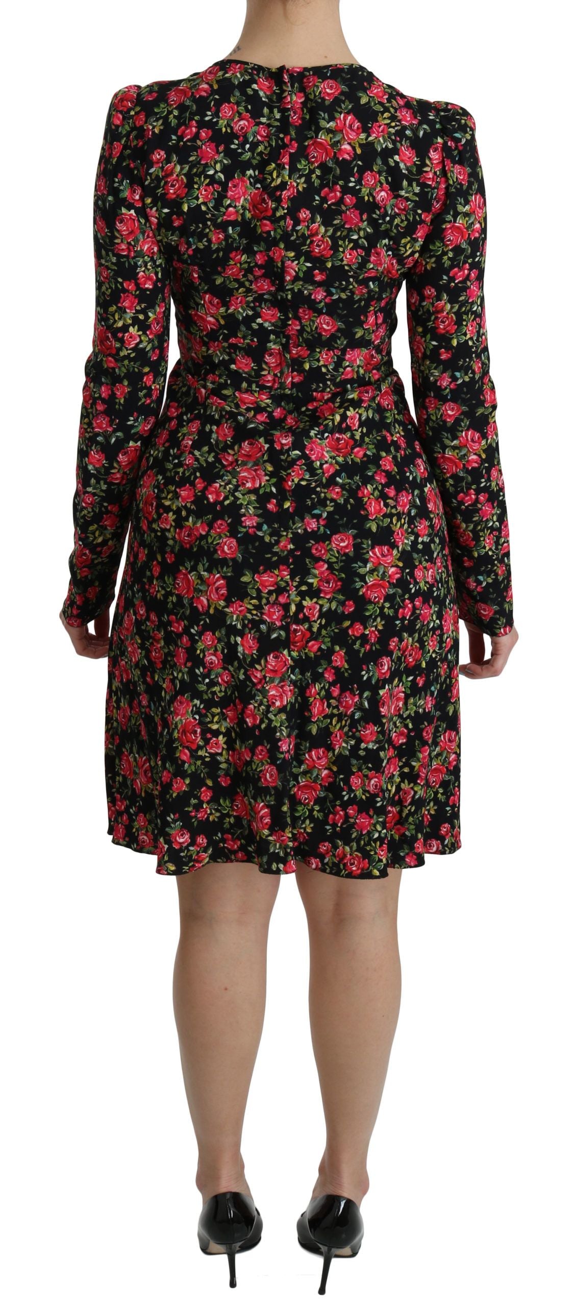 Dolce & Gabbana Black Floral Longsleeve Knee Length Dress