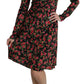 Dolce & Gabbana Black Floral Longsleeve Knee Length Dress