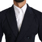 Dolce & Gabbana Dark Blue Dotted Double Breasted Coat Blazer