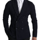 Dolce & Gabbana Dark Blue Dotted Double Breasted Coat Blazer