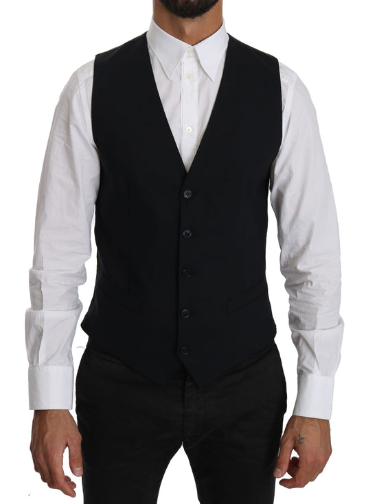 Dolce & Gabbana Blue Wool Waistcoat Formal Gilet Vest