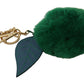 Dolce & Gabbana Green Leather Fur Gold Clasp Keyring Women Keychain