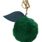 Dolce & Gabbana Green Leather Fur Gold Clasp Keyring Women Keychain