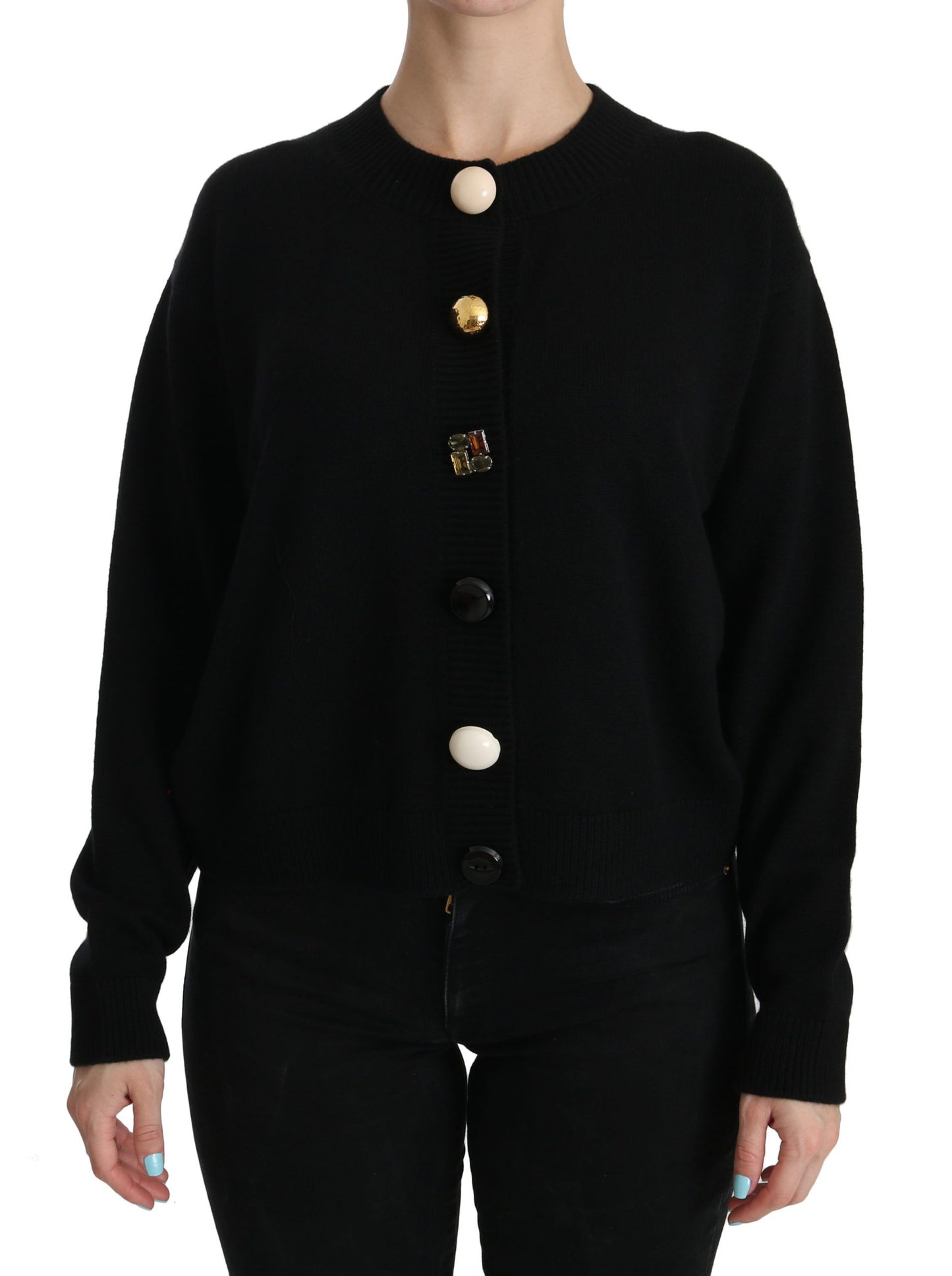 Dolce & Gabbana Black Button Embellished Cardigan Sweater