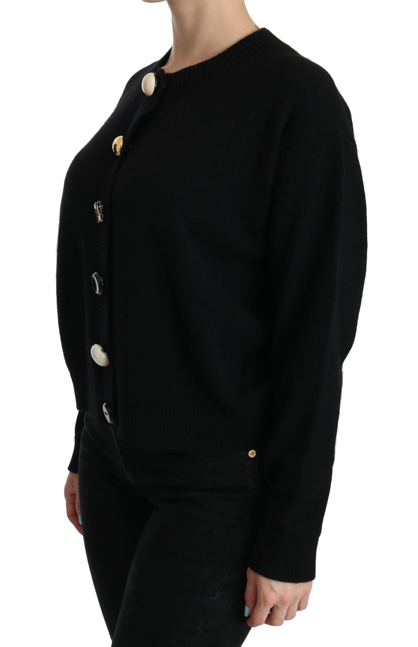 Dolce & Gabbana Black Button Embellished Cardigan Sweater