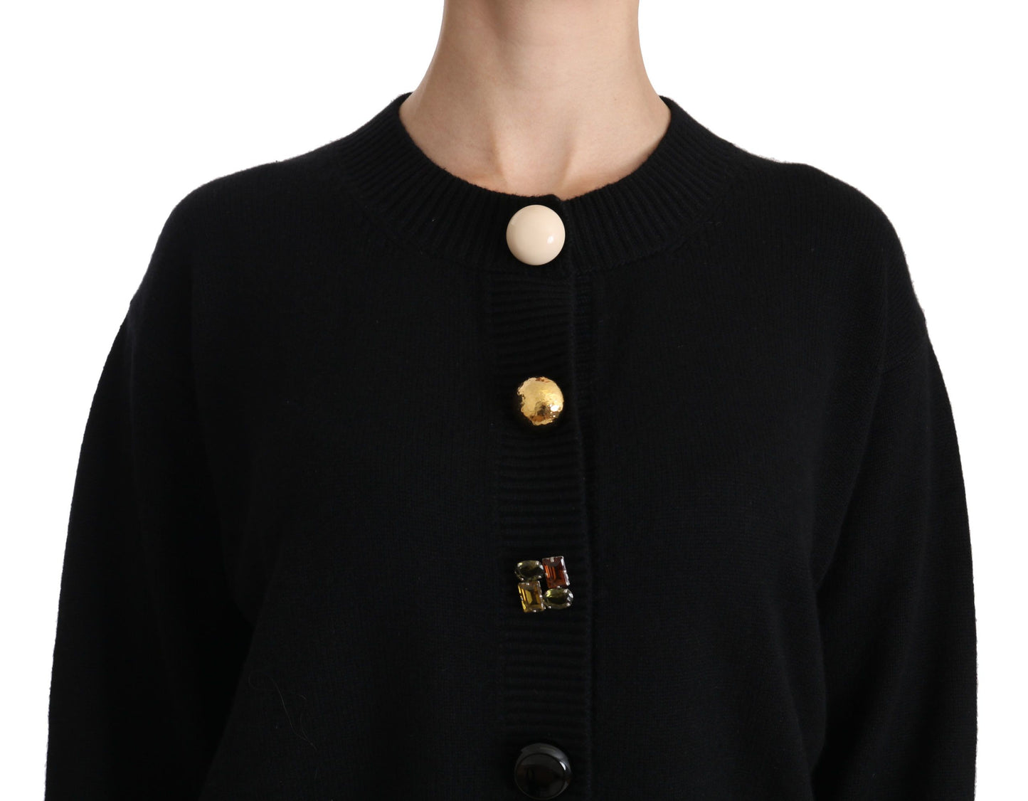 Dolce & Gabbana Black Button Embellished Cardigan Sweater