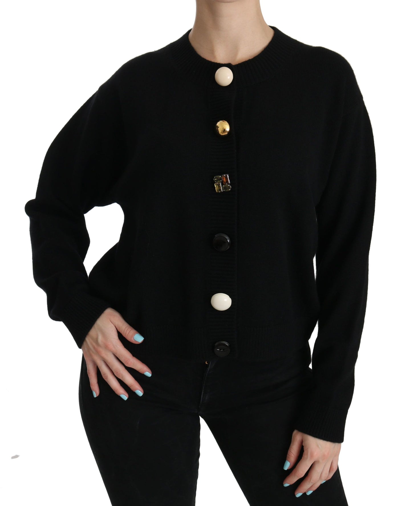 Dolce & Gabbana Black Button Embellished Cardigan Sweater