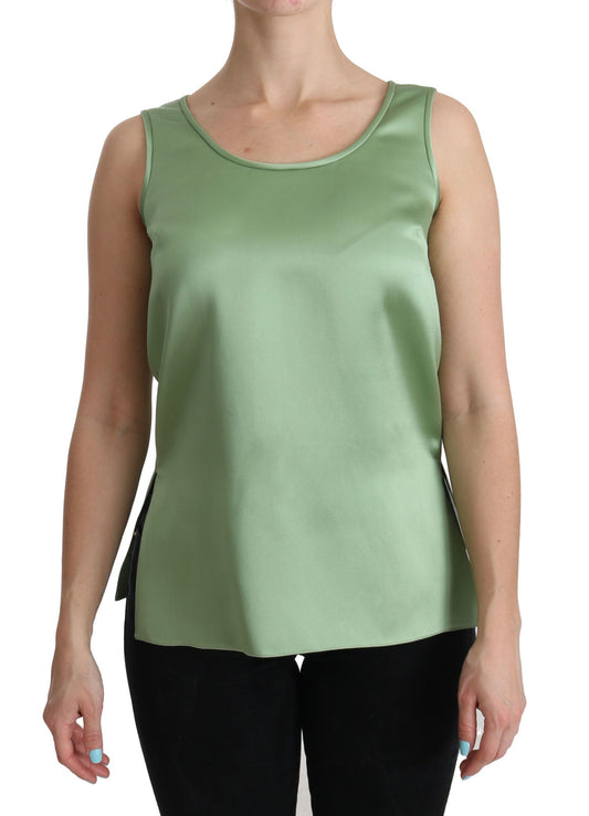 Dolce & Gabbana Green Sleeveless 100% Silk Top Tank Blouse