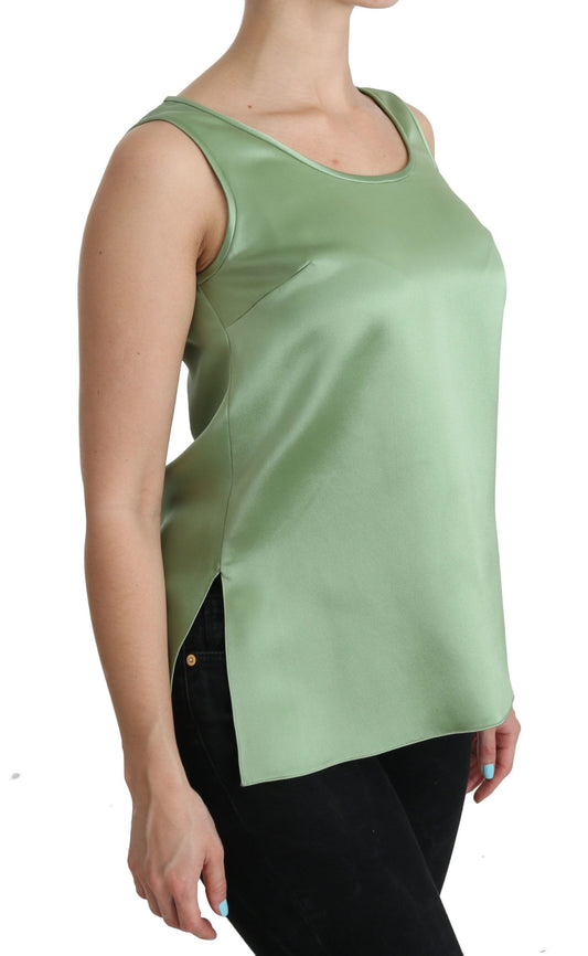 Dolce & Gabbana Green Sleeveless 100% Silk Top Tank Blouse