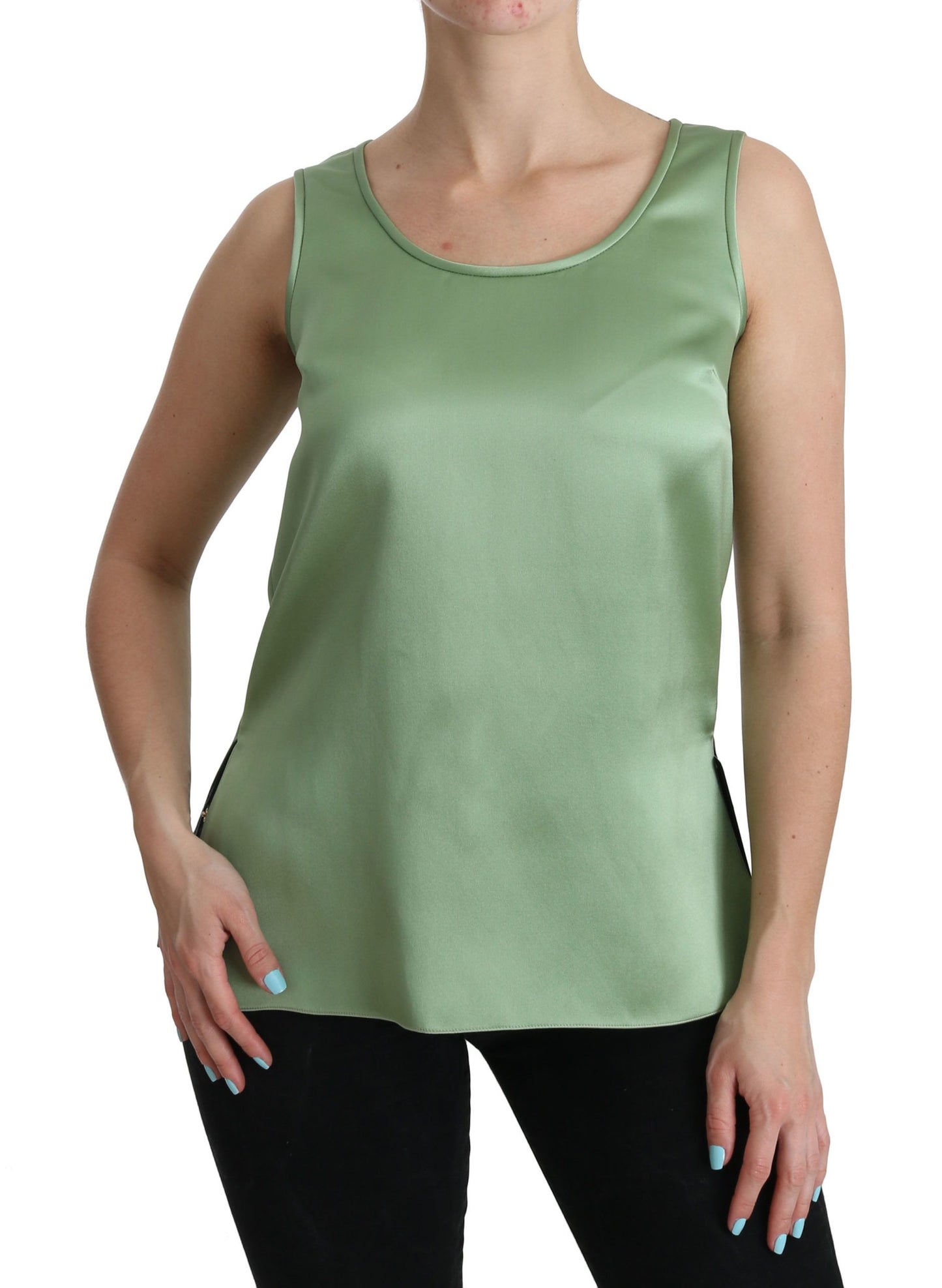 Dolce & Gabbana Green Sleeveless 100% Silk Top Tank Blouse