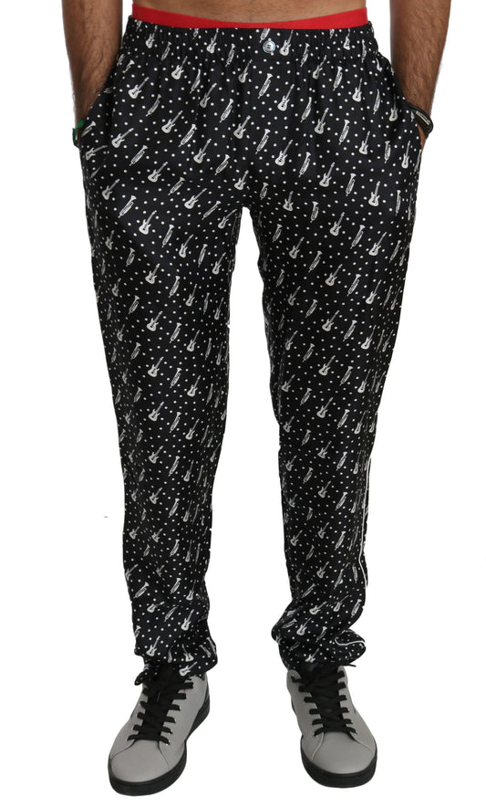 Dolce & Gabbana Silk Black Musical Instrument Trouser Pants