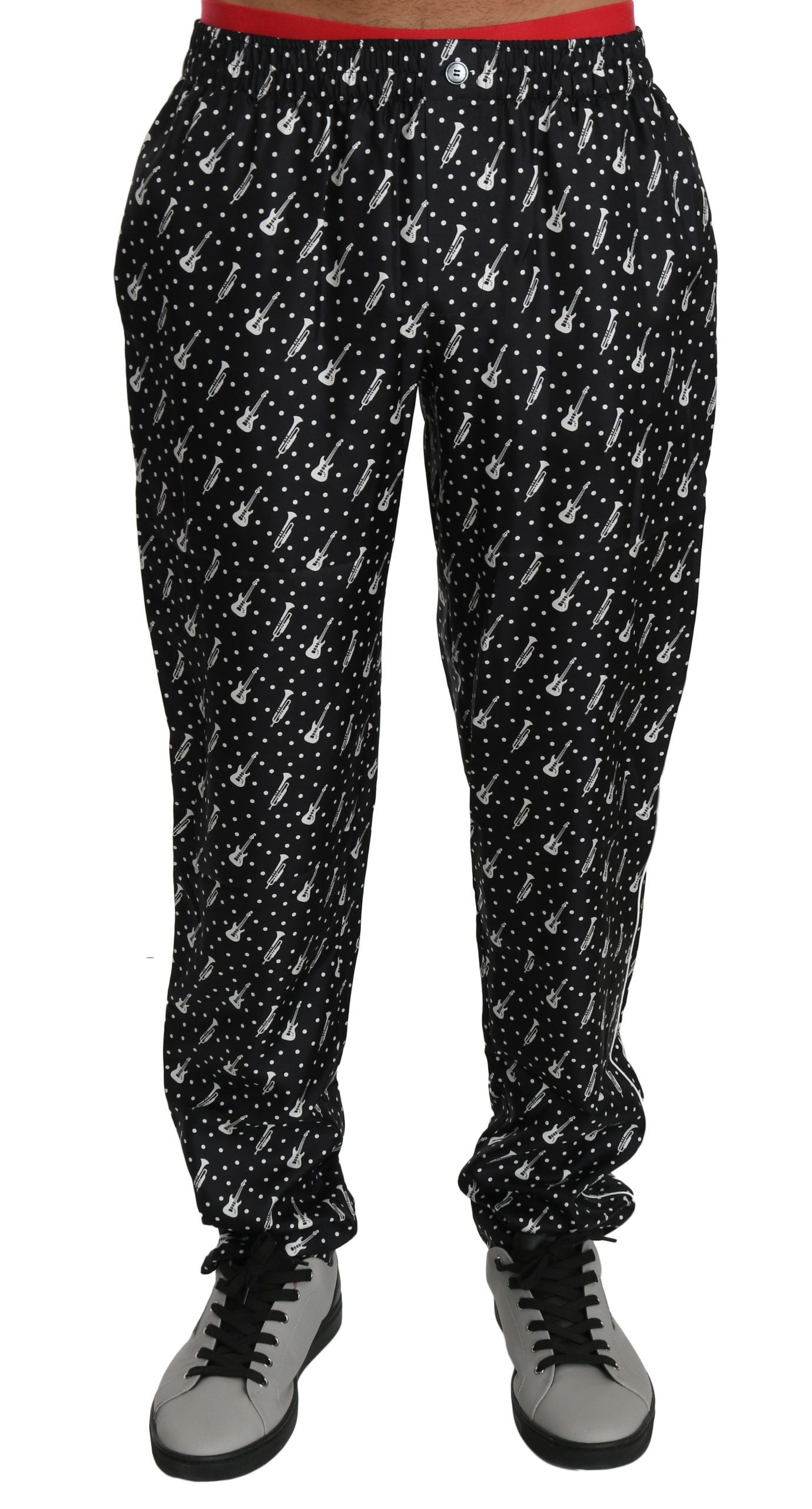 Dolce & Gabbana Silk Black Musical Instrument Trouser Pants