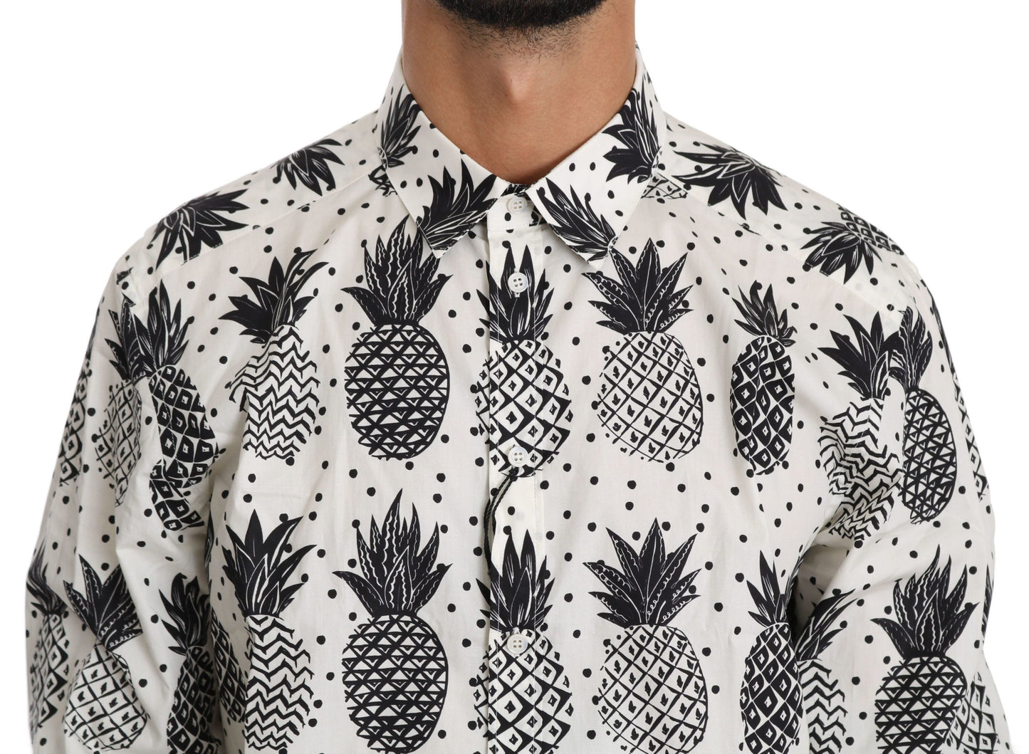 Dolce & Gabbana White Black Pineapple Button Shirt