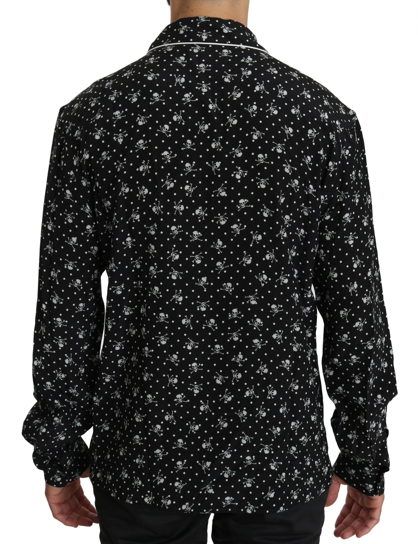 Dolce & Gabbana Black Skull Print Silk Sleepwear Shirt