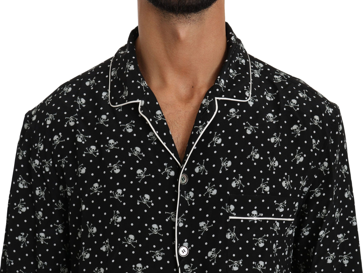 Dolce & Gabbana Black Skull Print Silk Sleepwear Shirt