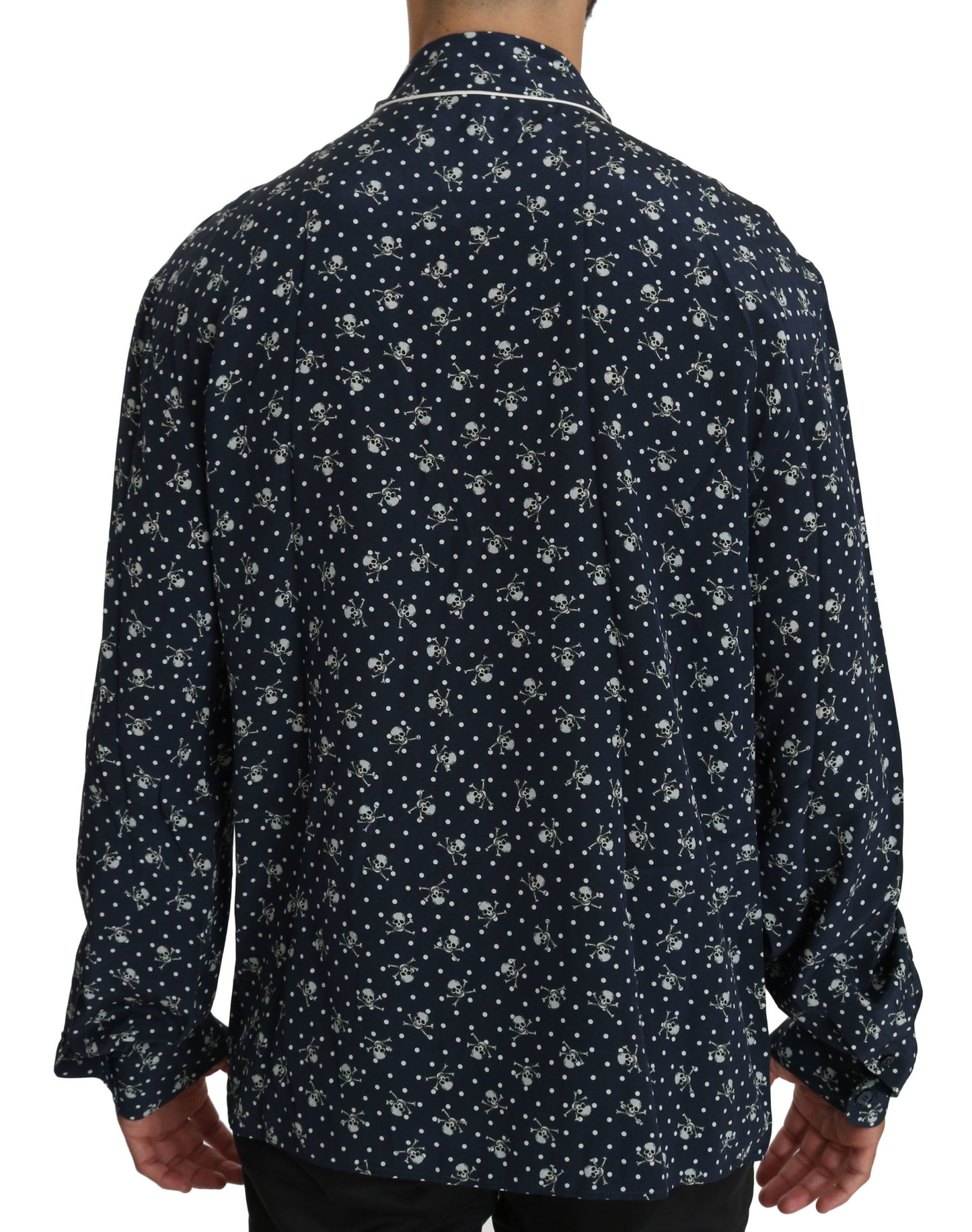 Dolce & Gabbana Blue Skull Print Silk Top Sleepwear Shirt