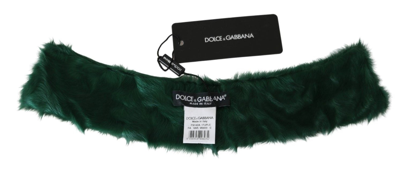 Dolce & Gabbana Green Fur Neck Collar Wrap Lambskin Scarf