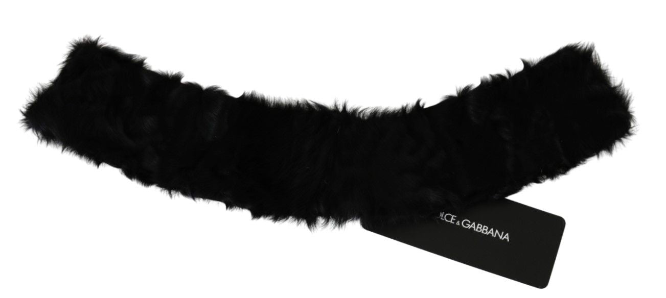 Dolce & Gabbana Black Fur Neck Collar Wrap Lambskin Scarf