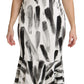 Dolce & Gabbana White Black Printed Sheath Midi Viscose Dress