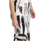 Dolce & Gabbana White Black Printed Sheath Midi Viscose Dress