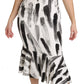 Dolce & Gabbana White Black Printed Sheath Midi Viscose Dress