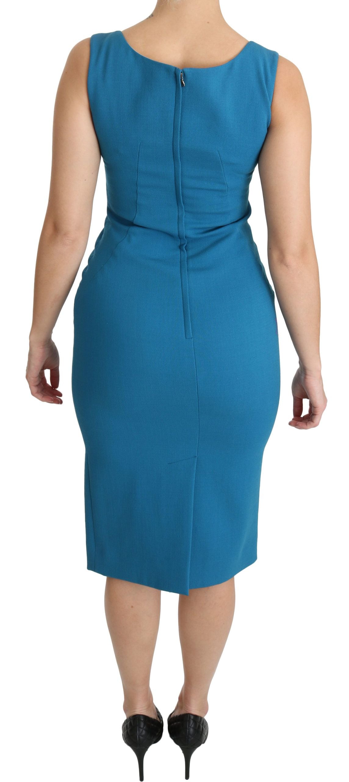 Dolce & Gabbana Blue Bodycon Sheath Knee Length Wool Dress