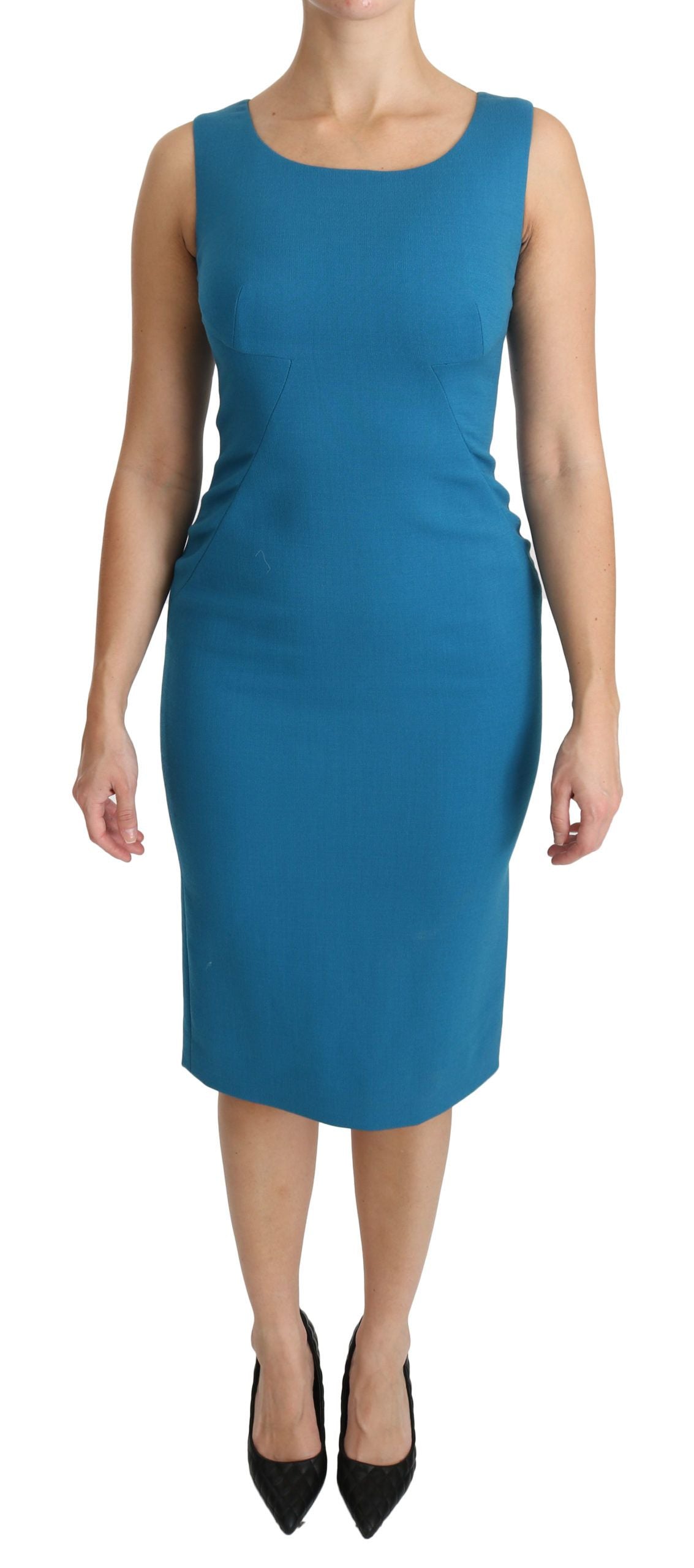 Dolce & Gabbana Blue Bodycon Sheath Knee Length Wool Dress