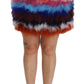 Dolce & Gabbana Red Blue High Waist Mini Feather Skirt