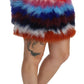 Dolce & Gabbana Red Blue High Waist Mini Feather Skirt