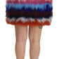 Dolce & Gabbana Red Blue High Waist Mini Feather Skirt