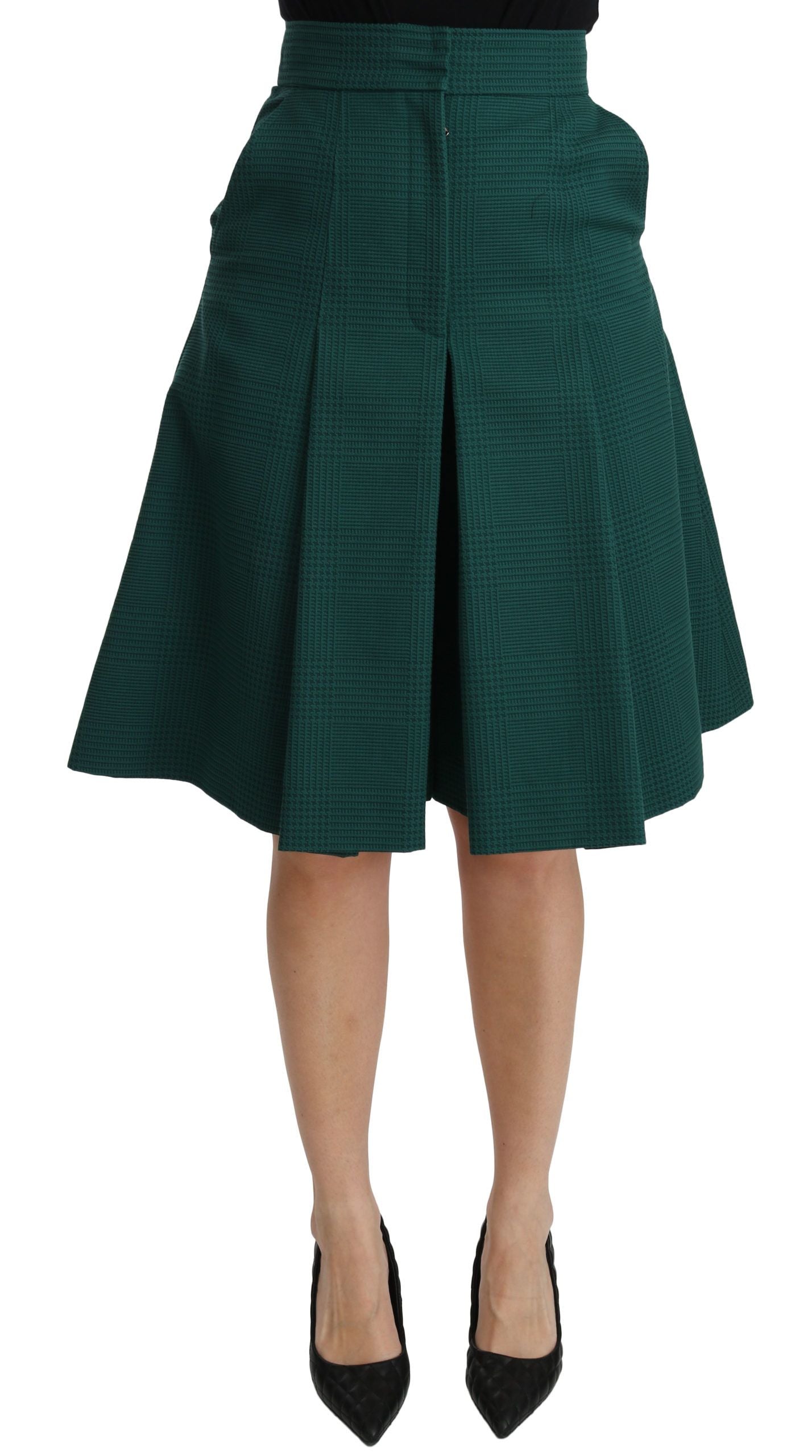 Dolce & Gabbana Green Pleated A-line High Waist Cotton  Skirt