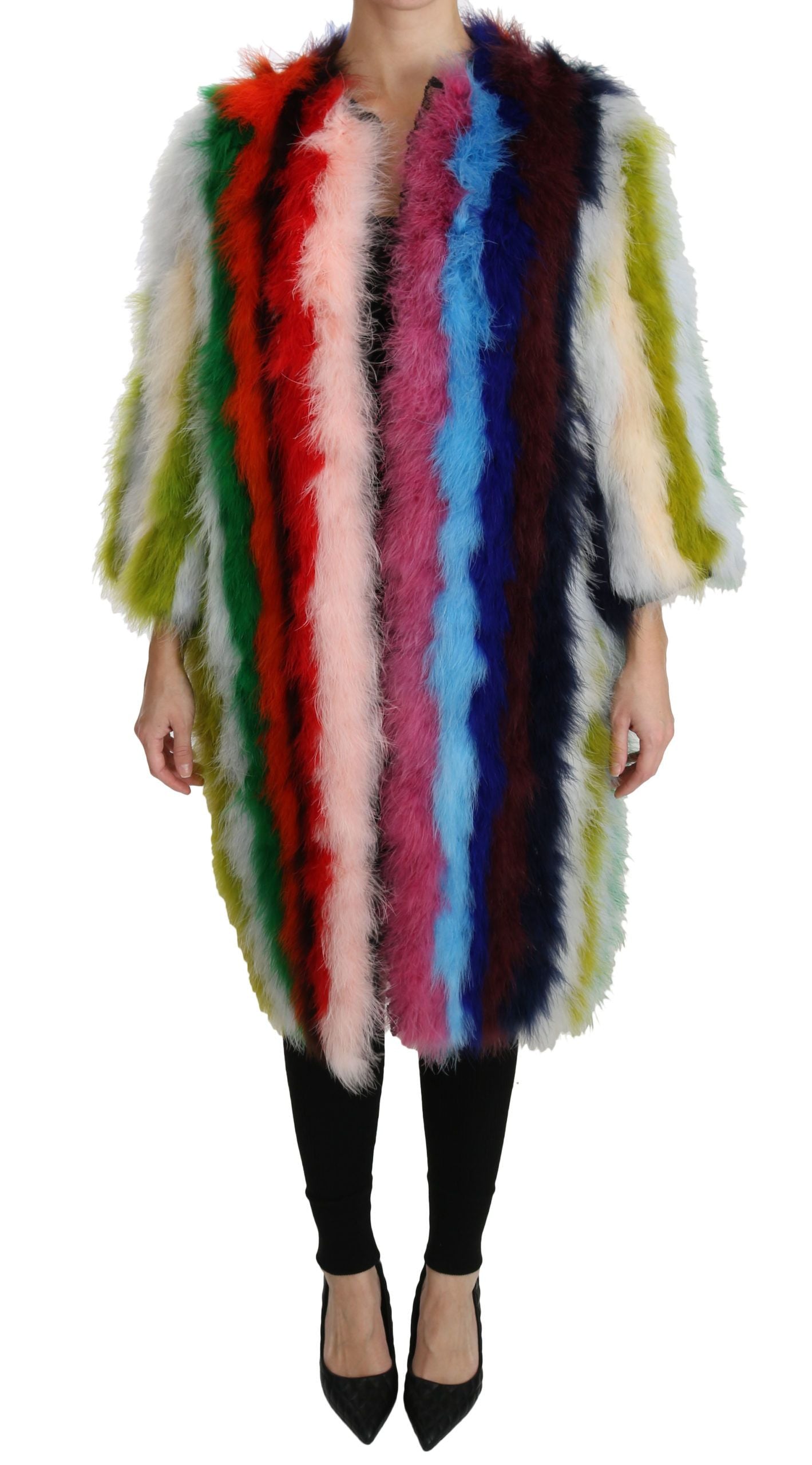 Dolce & Gabbana Multicolor Turkey Feather Fur Coat