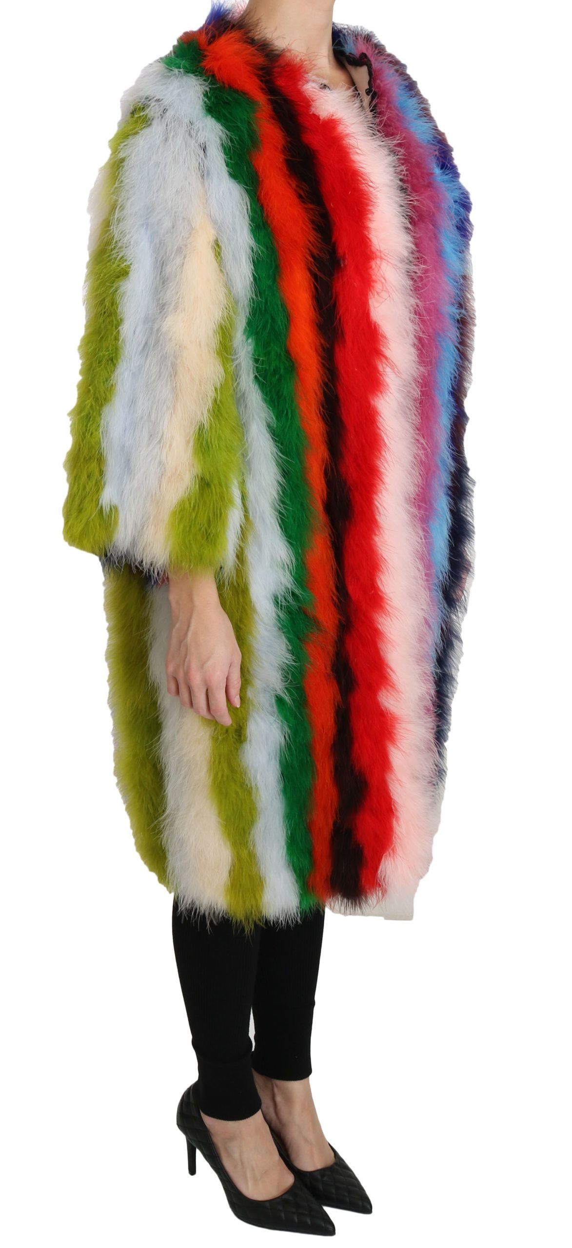 Dolce & Gabbana Multicolor Turkey Feather Fur Coat