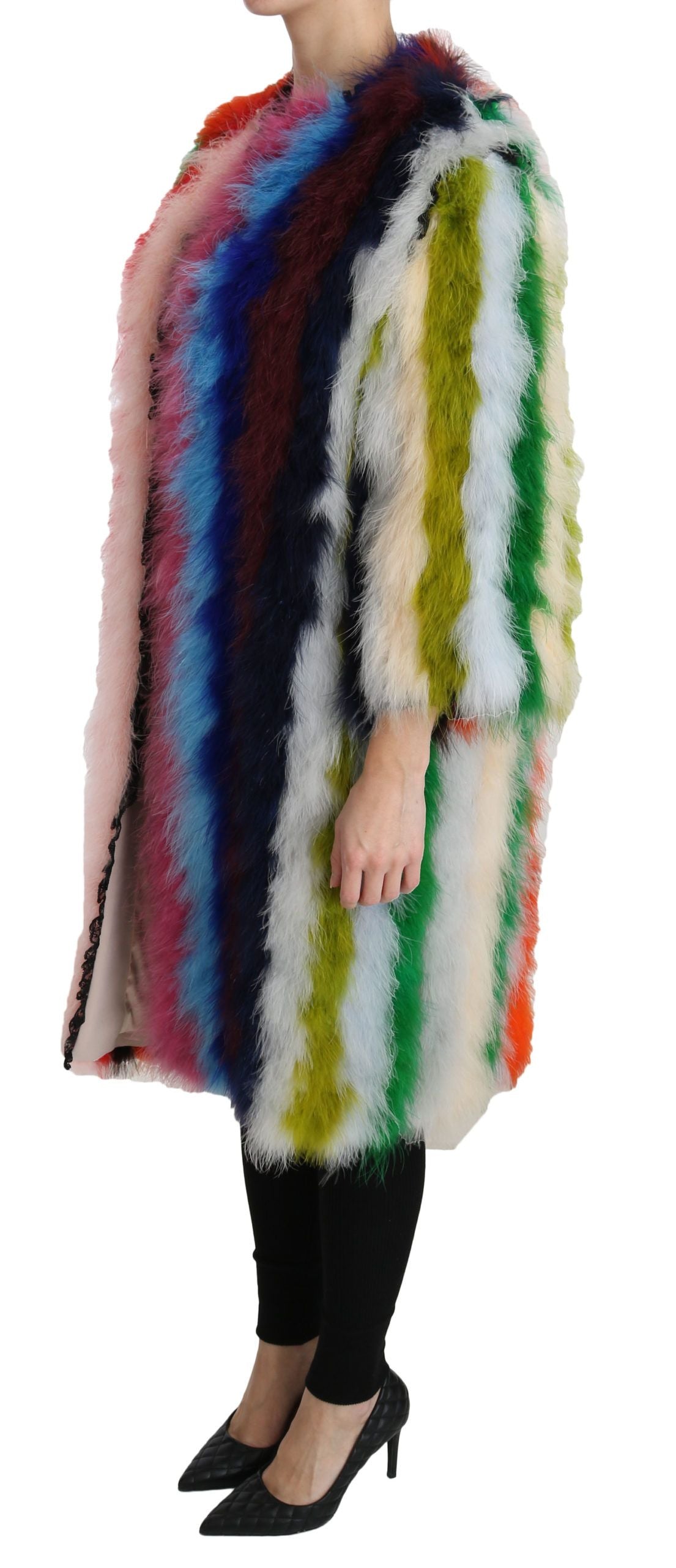 Dolce & Gabbana Multicolor Turkey Feather Fur Coat