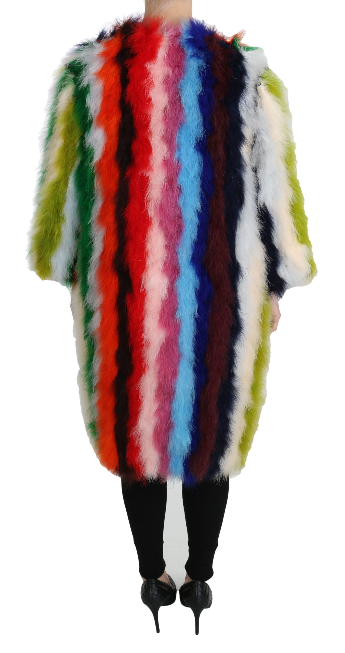 Dolce & Gabbana Multicolor Turkey Feather Fur Coat