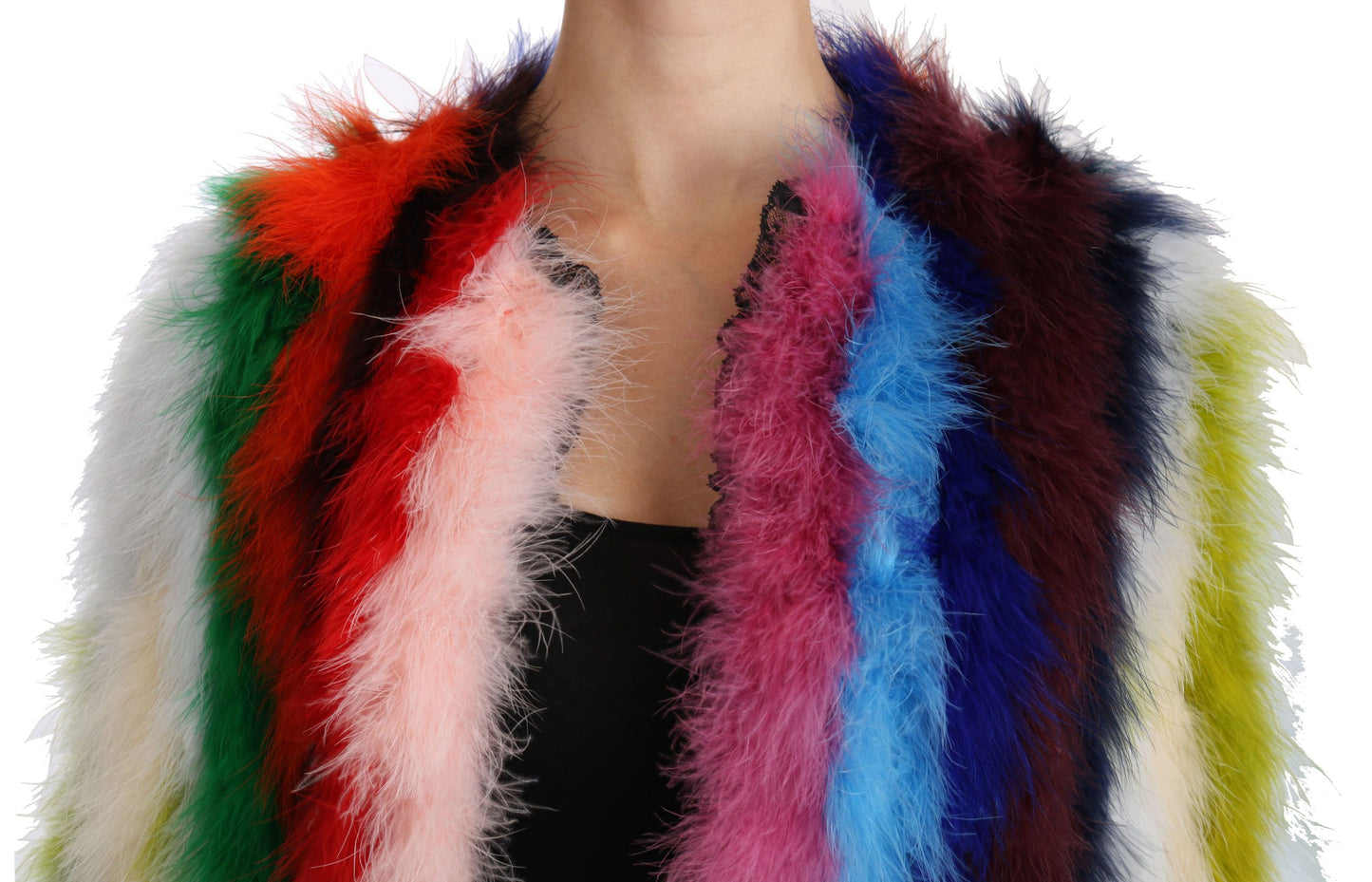 Dolce & Gabbana Multicolor Turkey Feather Fur Coat