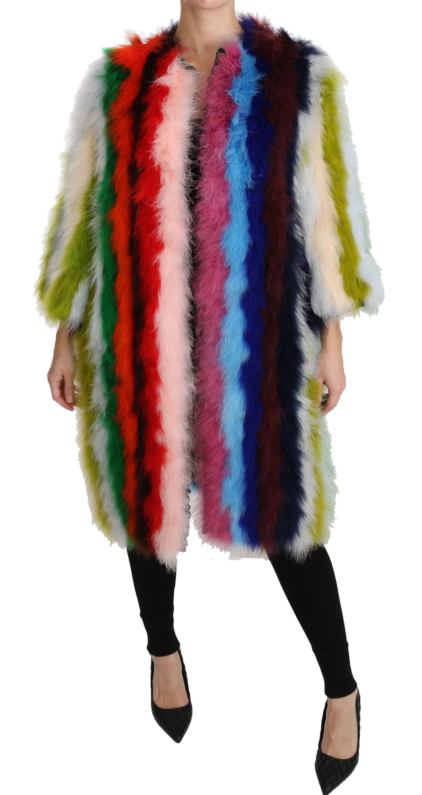 Dolce & Gabbana Multicolor Turkey Feather Fur Coat