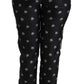 Dolce & Gabbana Black Printed Mid Waist Skinny Silk Pants