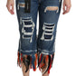 Dolce & Gabbana Blue Feathers Low Waist Cropped Cotton Jeans