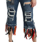 Dolce & Gabbana Blue Feathers Low Waist Cropped Cotton Jeans